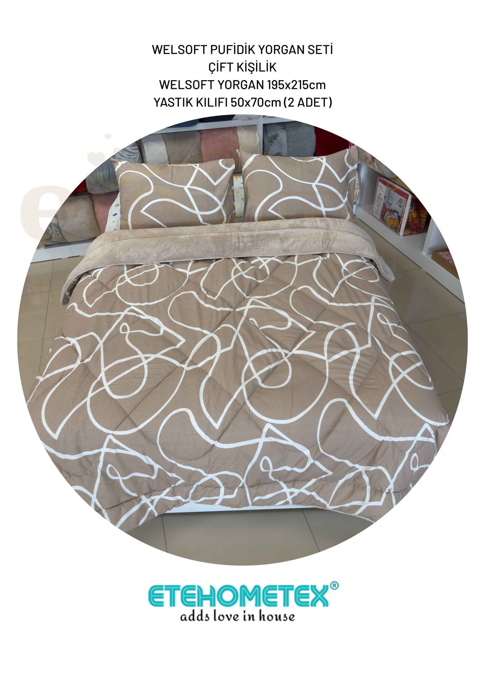 ETE HOMETEX ÇİFT KİŞİLİK LÜX WELSOFT YORGAN SETİ 195X215CM MİX BEJ 8696474232092